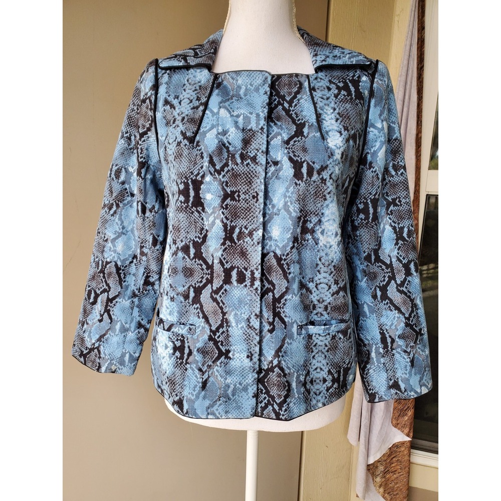 Linea By Louis Dell'Olio Jacket Womens XS Blue Snakeskin Snap Button Pockets Y2K